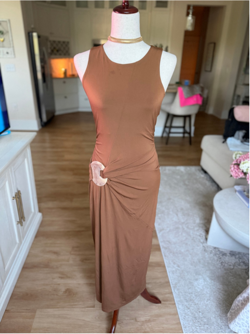 Adrienne Landau Brown Sleeveless Midi Dress S